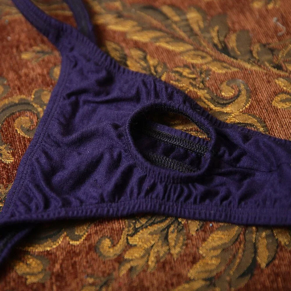 Mens Dark Purple O Ring Pouch Thong Handmade - Picture 4 of 5